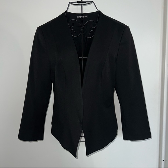 Express Open Front Three Quarter Sleeve Blazer Black - Picture 1 of 4